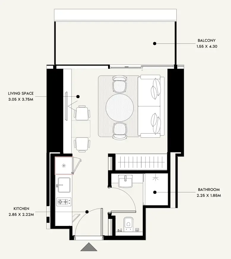 Azizi Milan Studio floor plan, 351 sqft