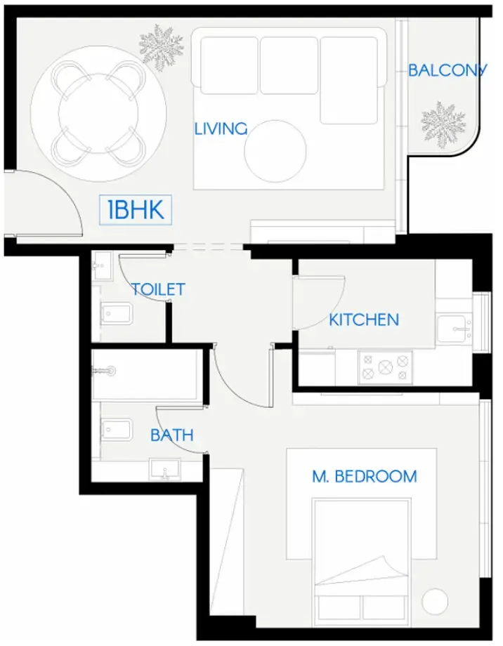 Celestara Residences 1 bed floor plan, 674 sqft