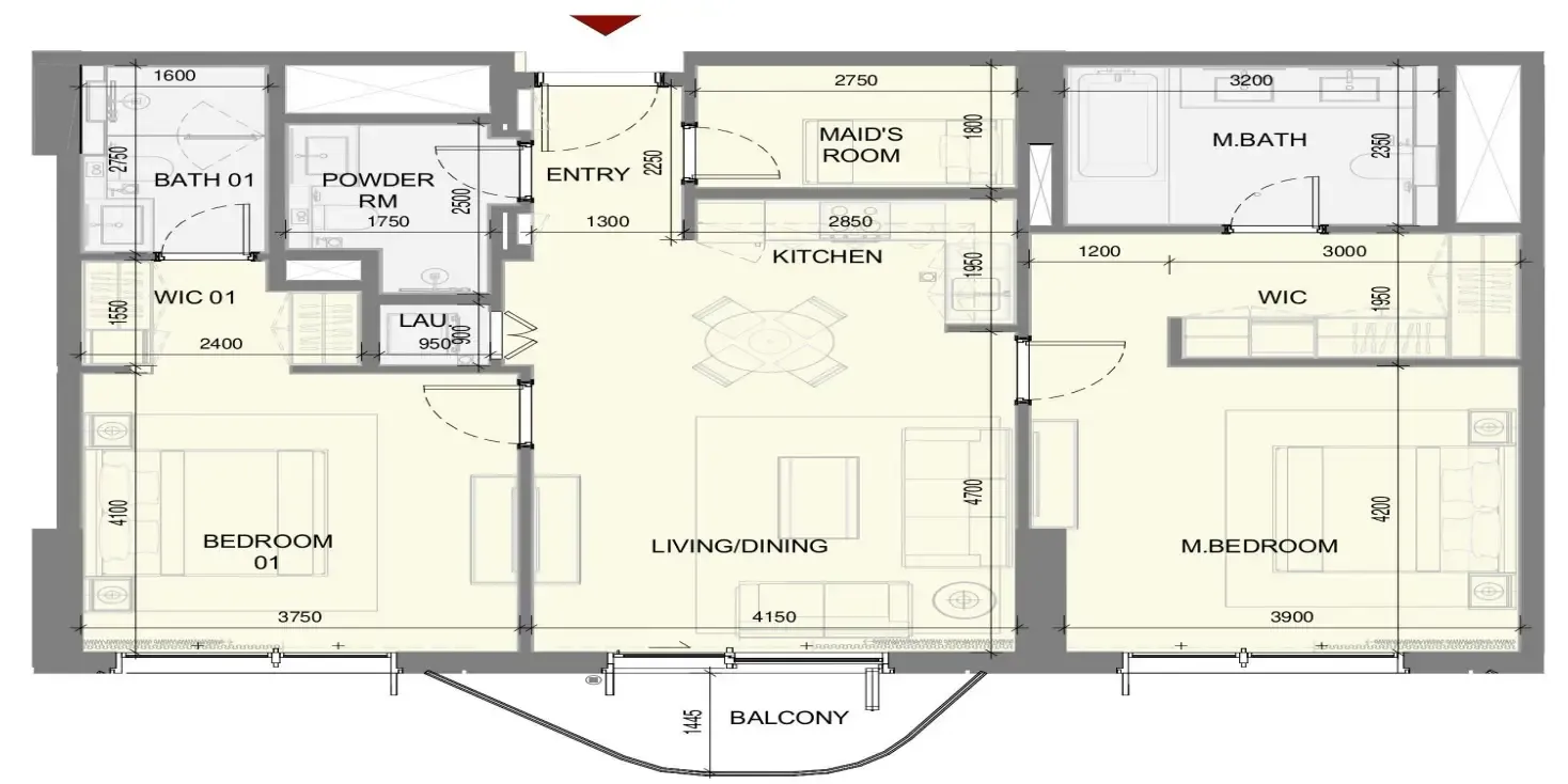 Takaya 2 bed floor plan, 1,199 sqft