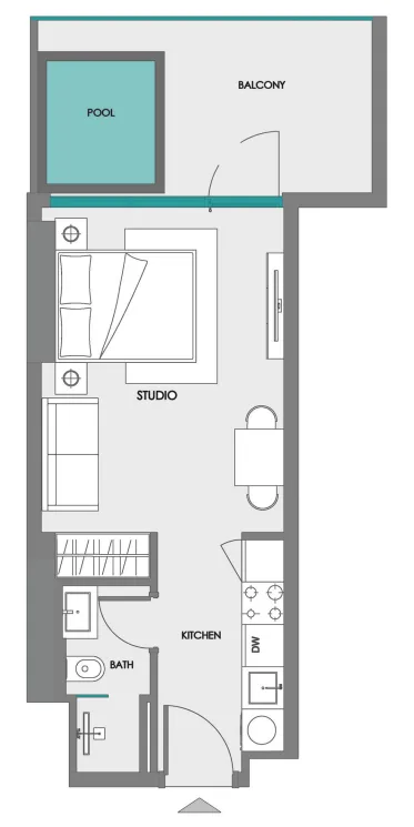 Samana Boulevard Heights Studio floor plan, 457 sqft