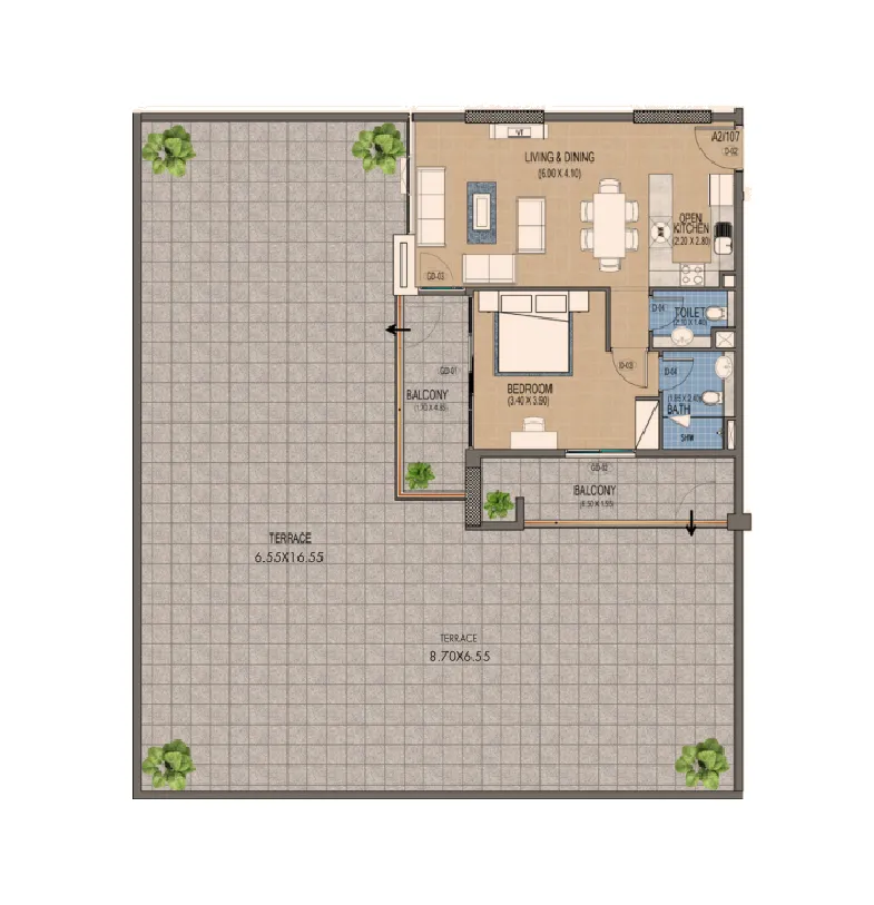 Triana Residences 1 bed floor plan, 2,732 sqft