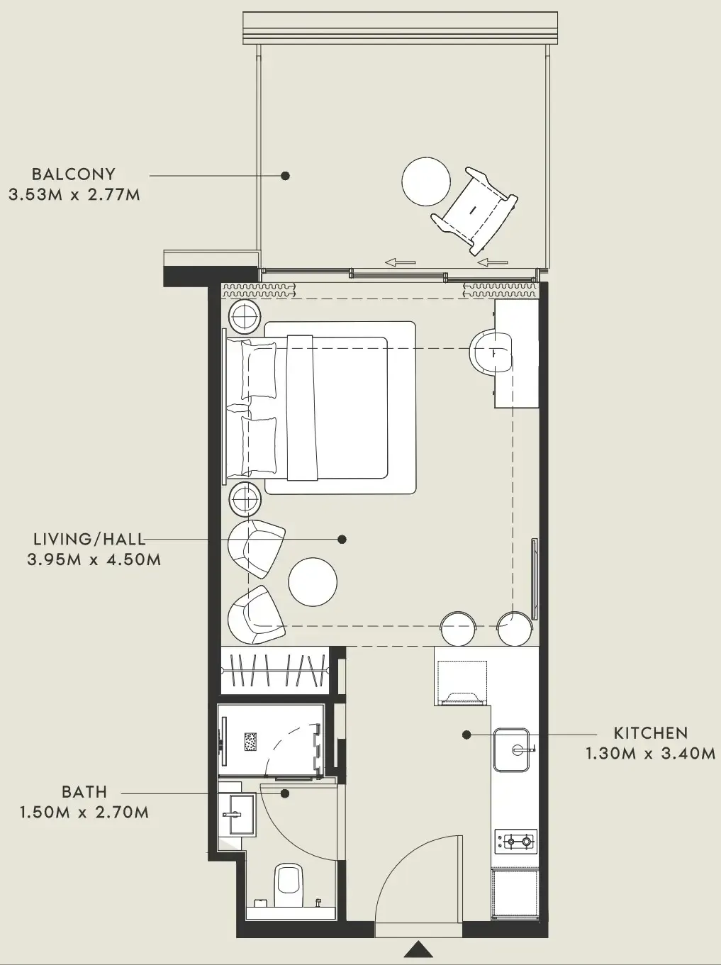 Riviera 55 Studio floor plan, 532 sqft