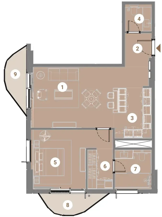 Takaya 1 bed floor plan, 944 sqft