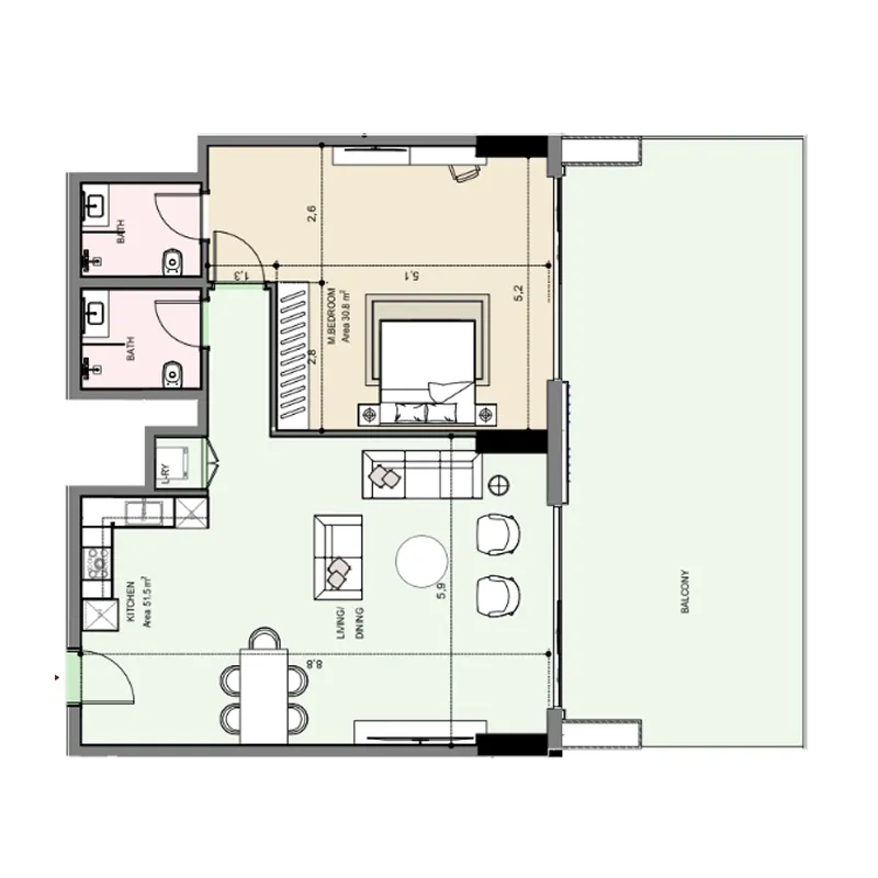 Edgewater Residences 1, 2 and 3 1 bed floor plan, 1,748 sqft