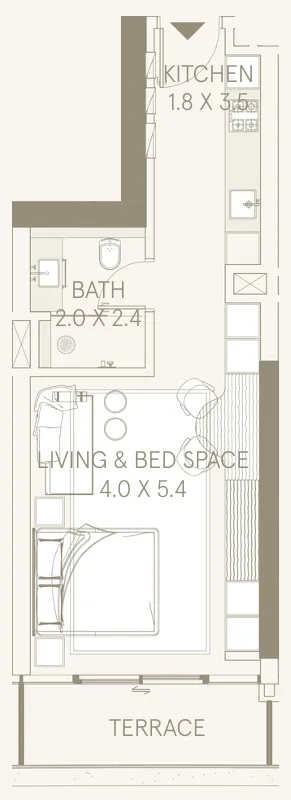 Saas Hills Studio floor plan, 494 – 758 sqft