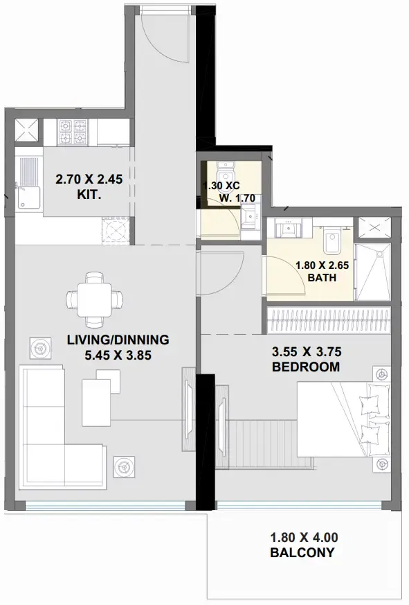 Ayaan Heights 1 1 bed floor plan, 785 sqft