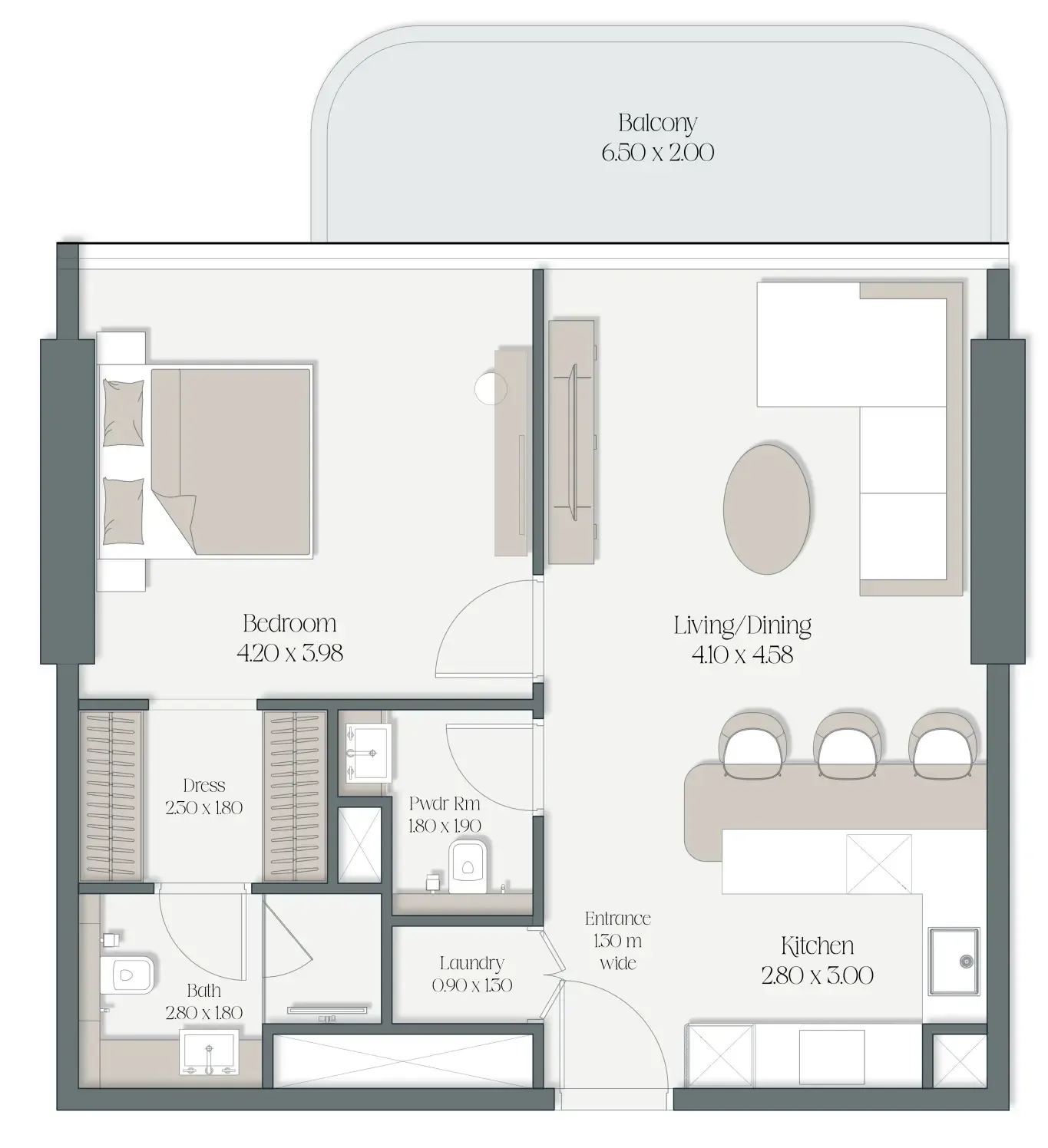 The Caden by Prescott 1 bed floor plan, 833 sqft