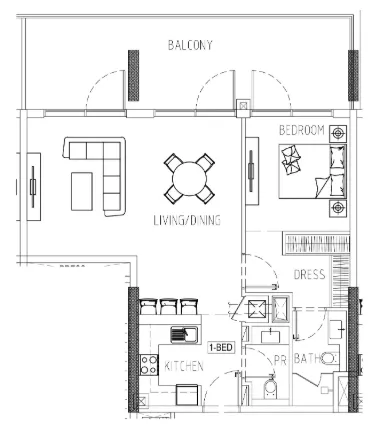 Damac Riverside Views 1 bed floor plan, 1,047 sqft