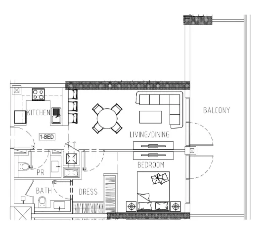 Damac Riverside Views 1 bed floor plan, 895 sqft