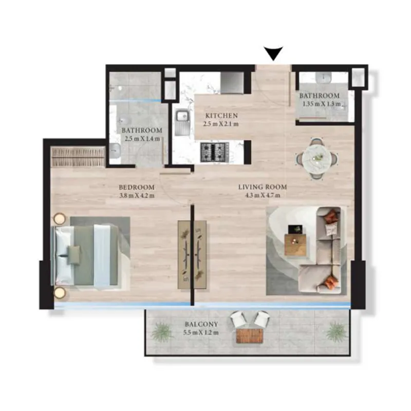 Maas Azurline Residences 1 bed floor plan, 625 sqft