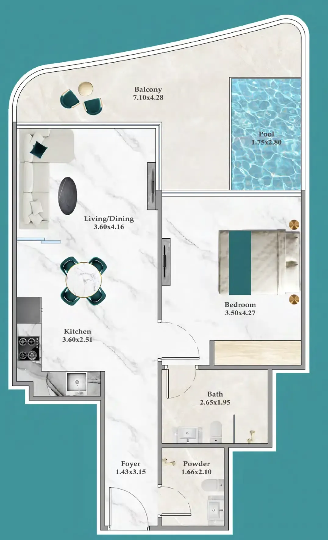 Breez 1 bed floor plan, 764 sqft