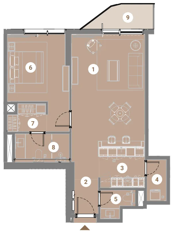 Takaya 1 bed floor plan, 934 sqft