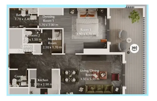 Bab Al Qasr Garden Residences 65 1 bed floor plan, 852 sqft
