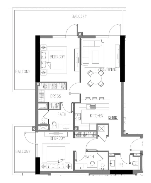 Damac Riverside Views 2 bed floor plan, 1,442 sqft