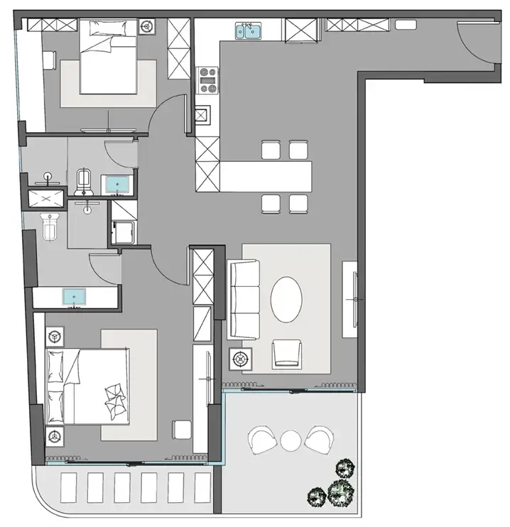 Dreamlife Residences 2 bed floor plan, 1,210 sqft
