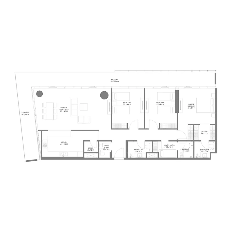 The Gate 5 3 bed floor plan, 2,189 sqft