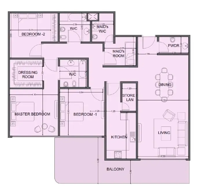 One Residence Al Reem Island 3 bed floor plan, 2,002 sqft