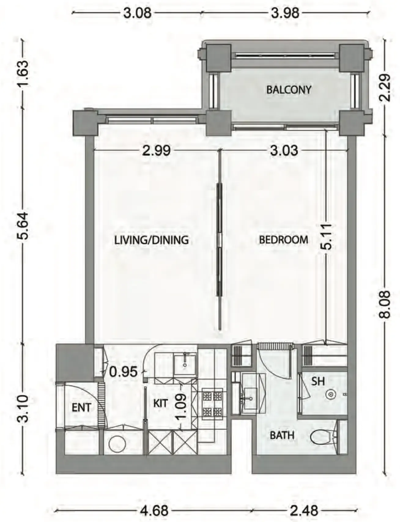 Elire Managed by LUX 1 bed floor plan, 611 sqft