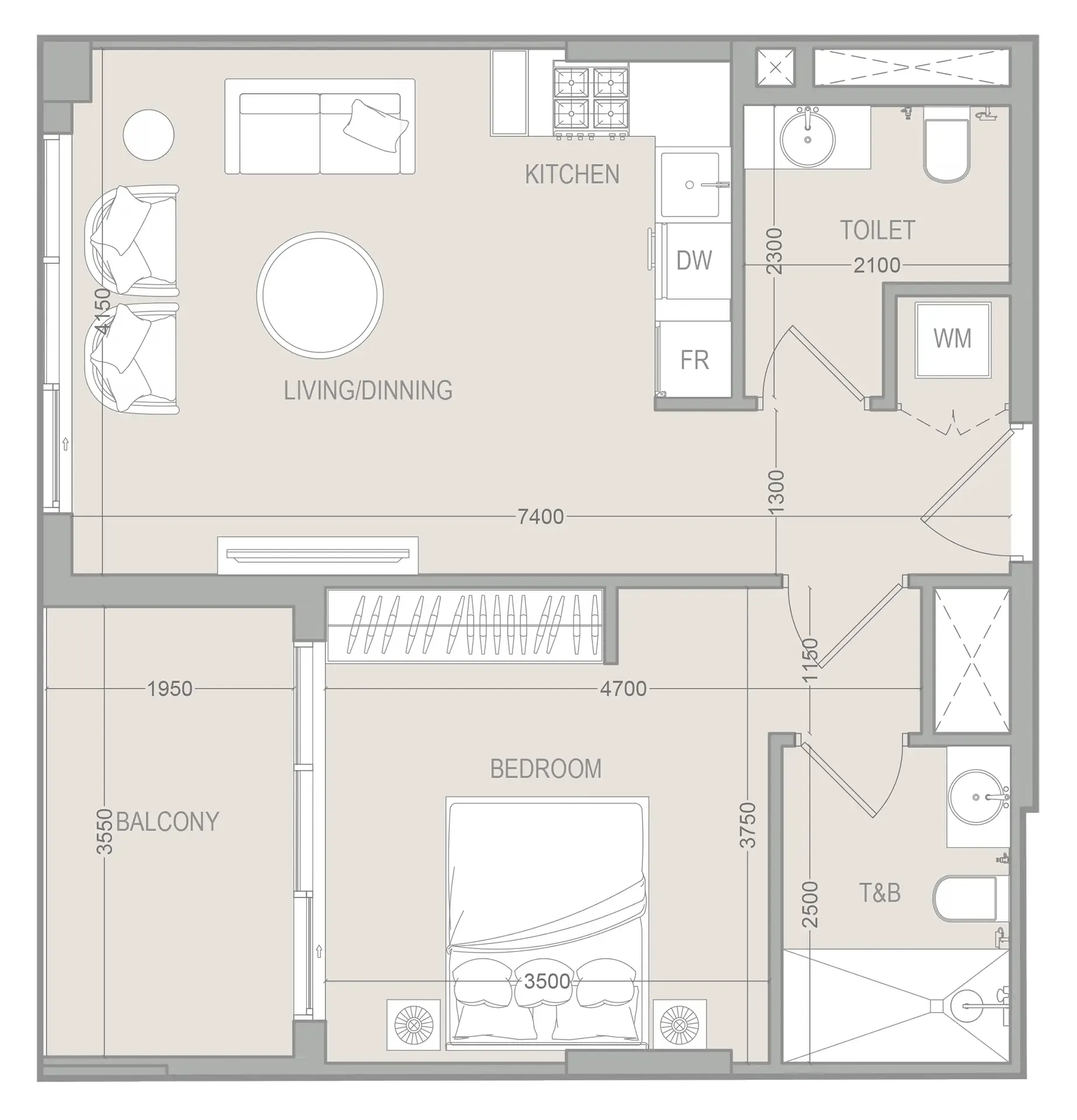 FLU1D ONE 1 bed floor plan, 662 sqft
