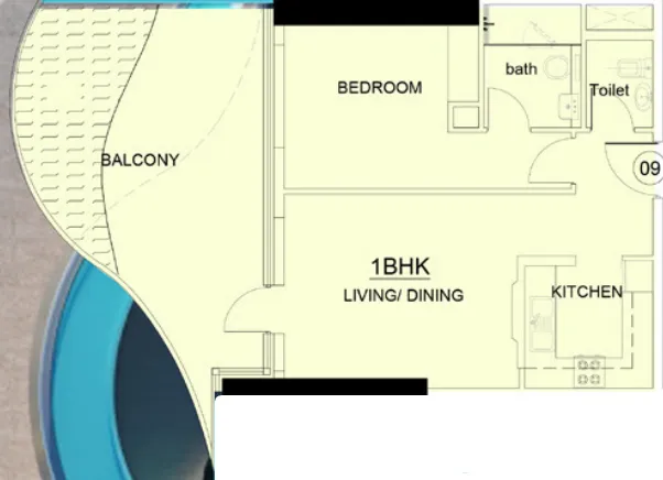 Volga Tower 1 bed floor plan, 887 sqft