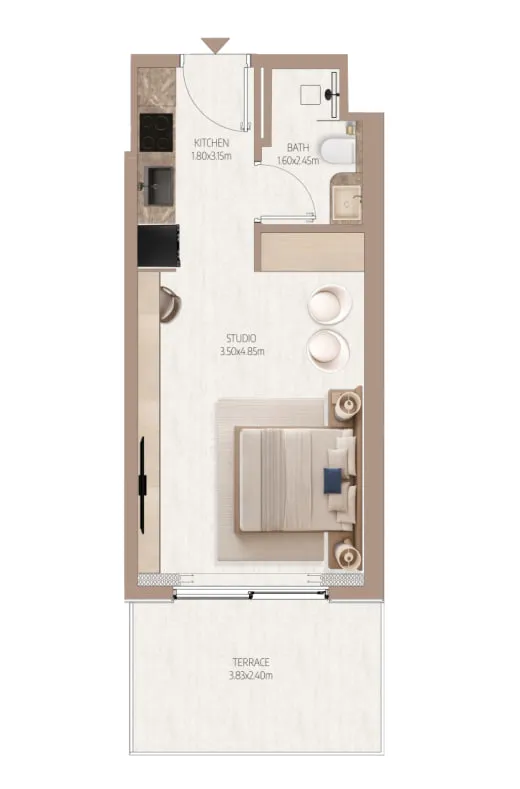 Tavora Grand Studio floor plan, 355 sqft