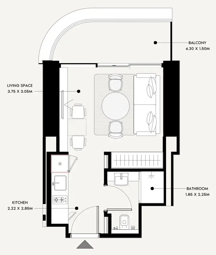 Azizi Milan Studio floor plan, 345 sqft