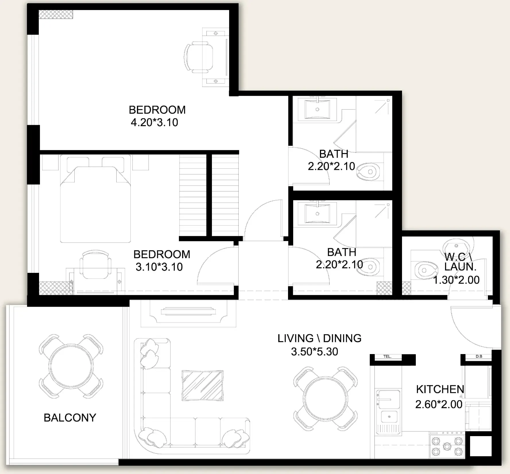 X11 2 bed floor plan, 953 sqft