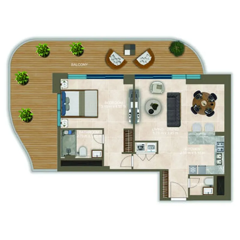 Nova Tower 1 bed floor plan, 1,299 sqft