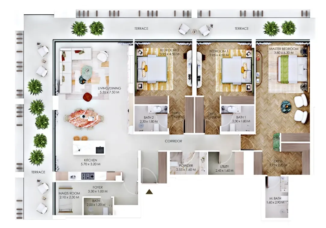Rabdan Square 3 bed floor plan, 2,713 sqft