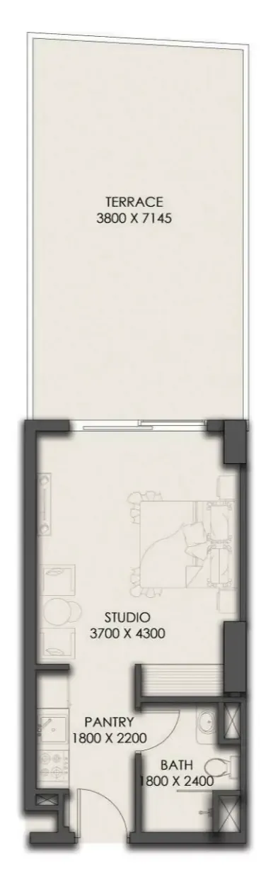 Park Residency Studio floor plan, 599 sqft
