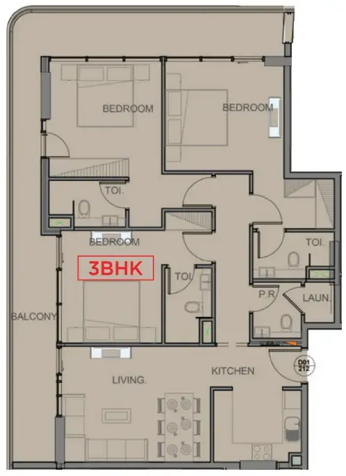 Casa Aura Residence 3 bed floor plan, 1,467 sqft