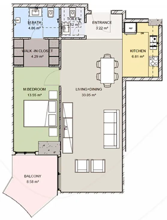 Uptown Muscat 1 bed floor plan, 622 – 1,284 sqft
