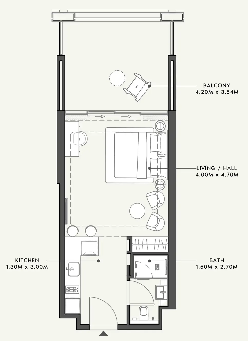 Riviera 58 Studio floor plan, 536 sqft