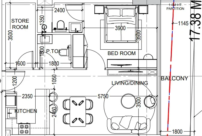 Al Haseen Residences 6 1 bed floor plan, 768 sqft