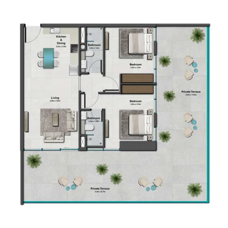 Sky Hills Residence 3 2 bed floor plan, 1,549 sqft