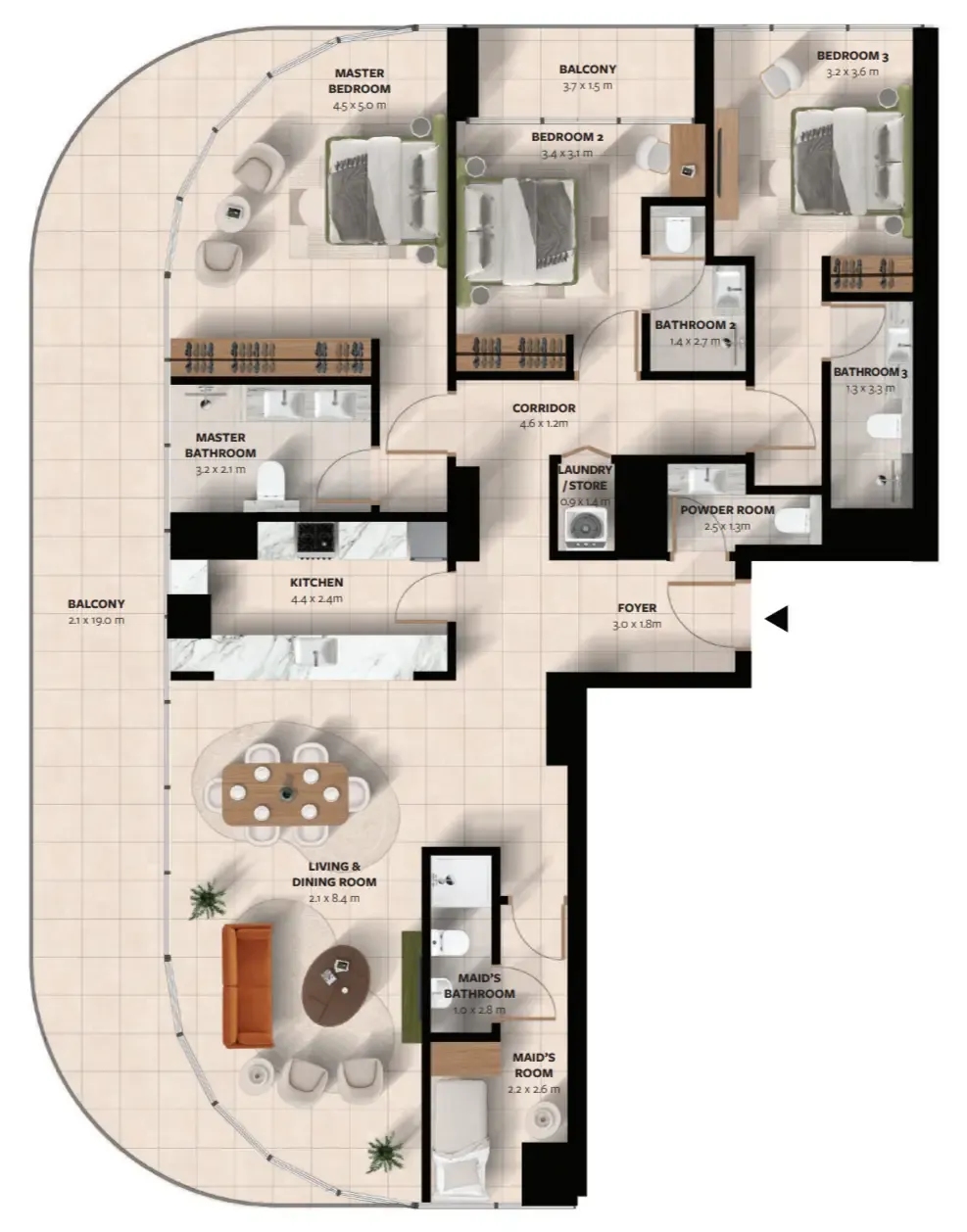 Waada Dubai South 3 bed floor plan, 2,287 sqft