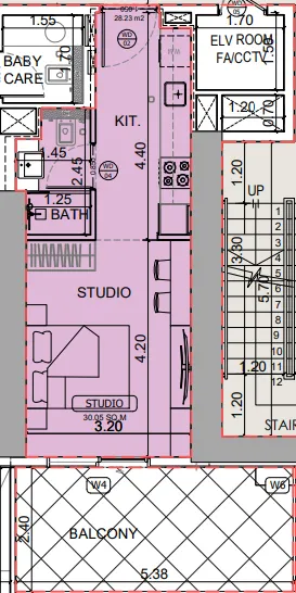Binghatti Skyhall Studio floor plan, 477 sqft
