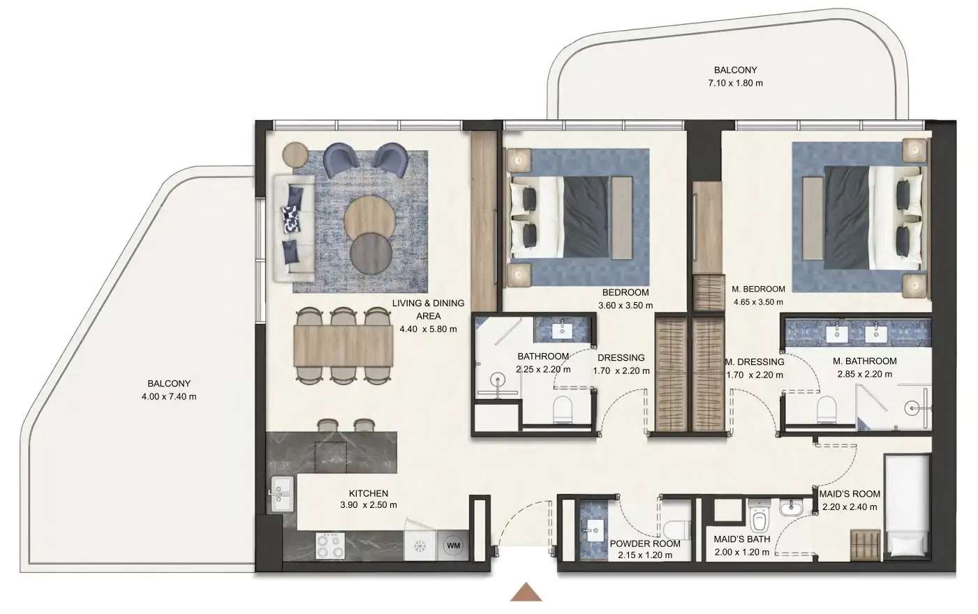 Seamont Autograph Collection Residences 2 bed floor plan, 1,508 sqft