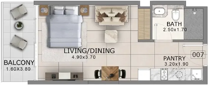 Arlington Park 2 Studio floor plan, 413 sqft