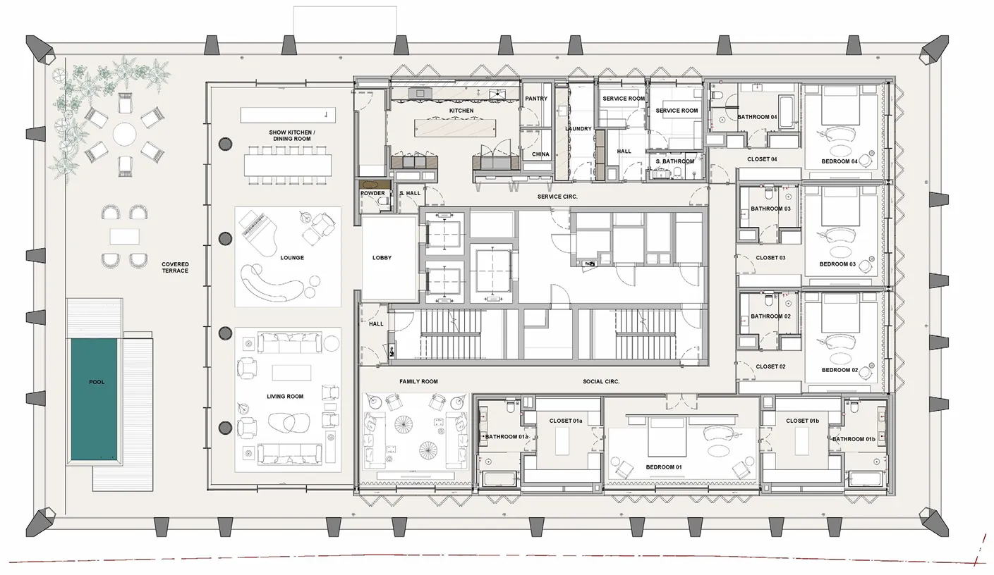 Sea Mirror Residences 4 bed floor plan, 11,011 sqft
