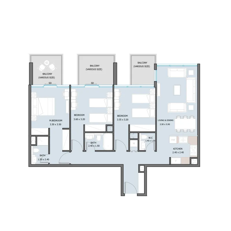 Sila 3 bed floor plan, 1,431 – 2,395 sqft