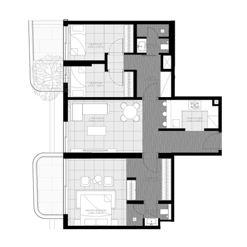 Marea Residences 2 bed floor plan, 1,247 – 1,296 sqft