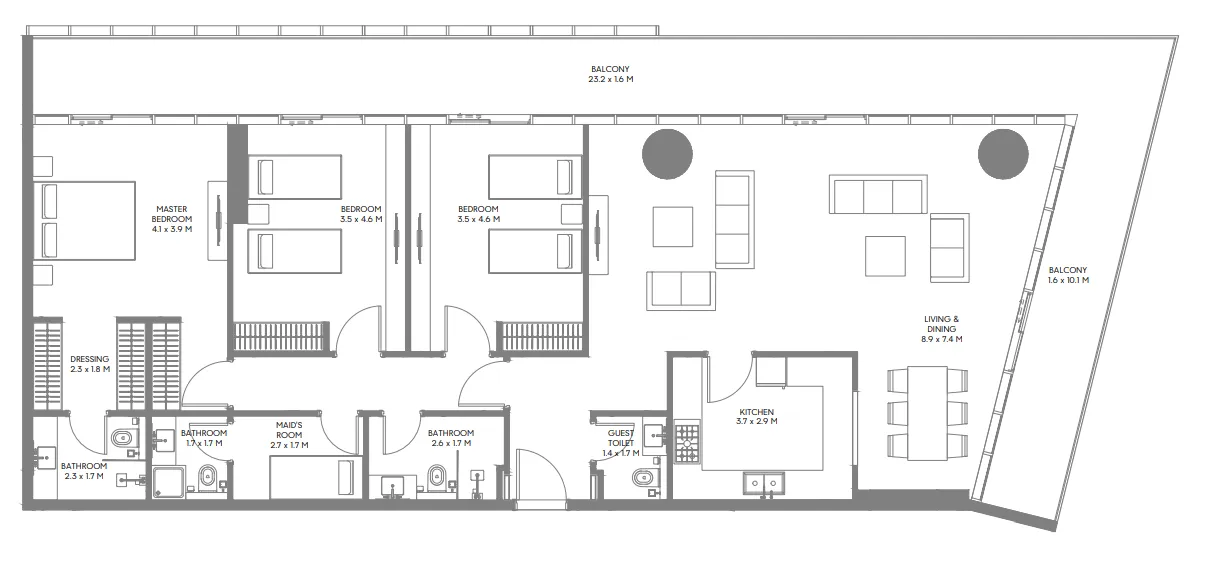 The Gate 3 and 4 3 bed floor plan, 2,278 sqft