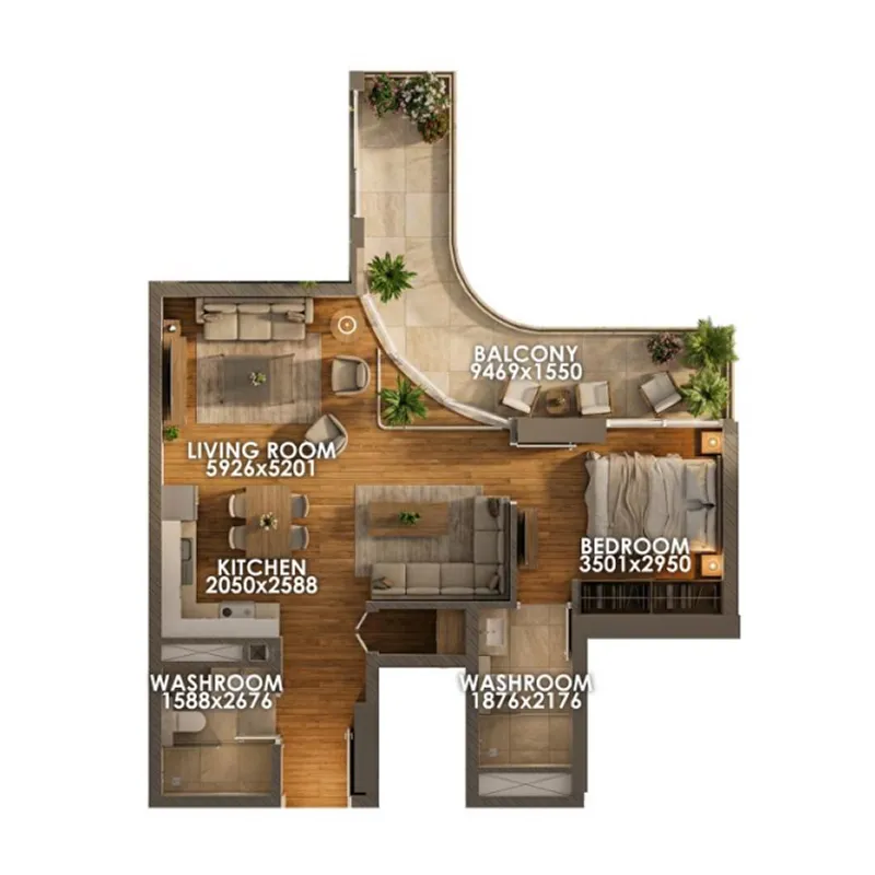 Zenith D1 1 bed floor plan, 828 sqft