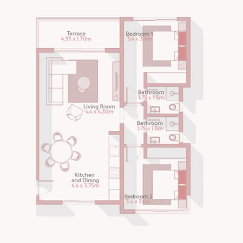 Jebel Sifah - Solaris 2 bed floor plan, 918 sqft