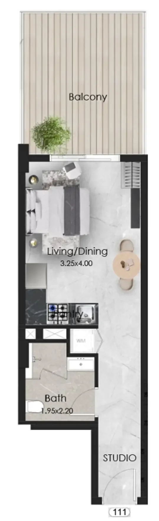 Aristo Studio floor plan, 459 sqft