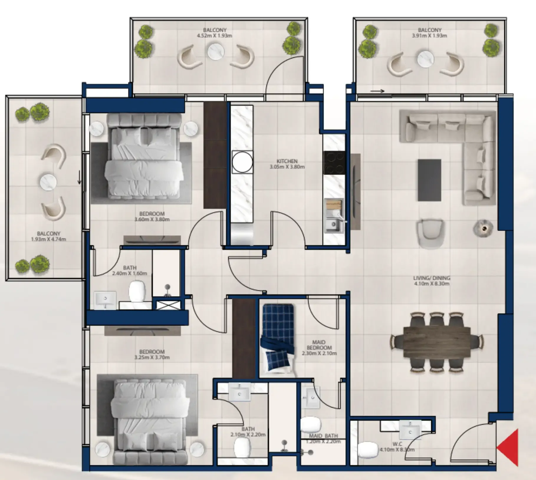 Al Vista 2 bed floor plan, 1,446 sqft