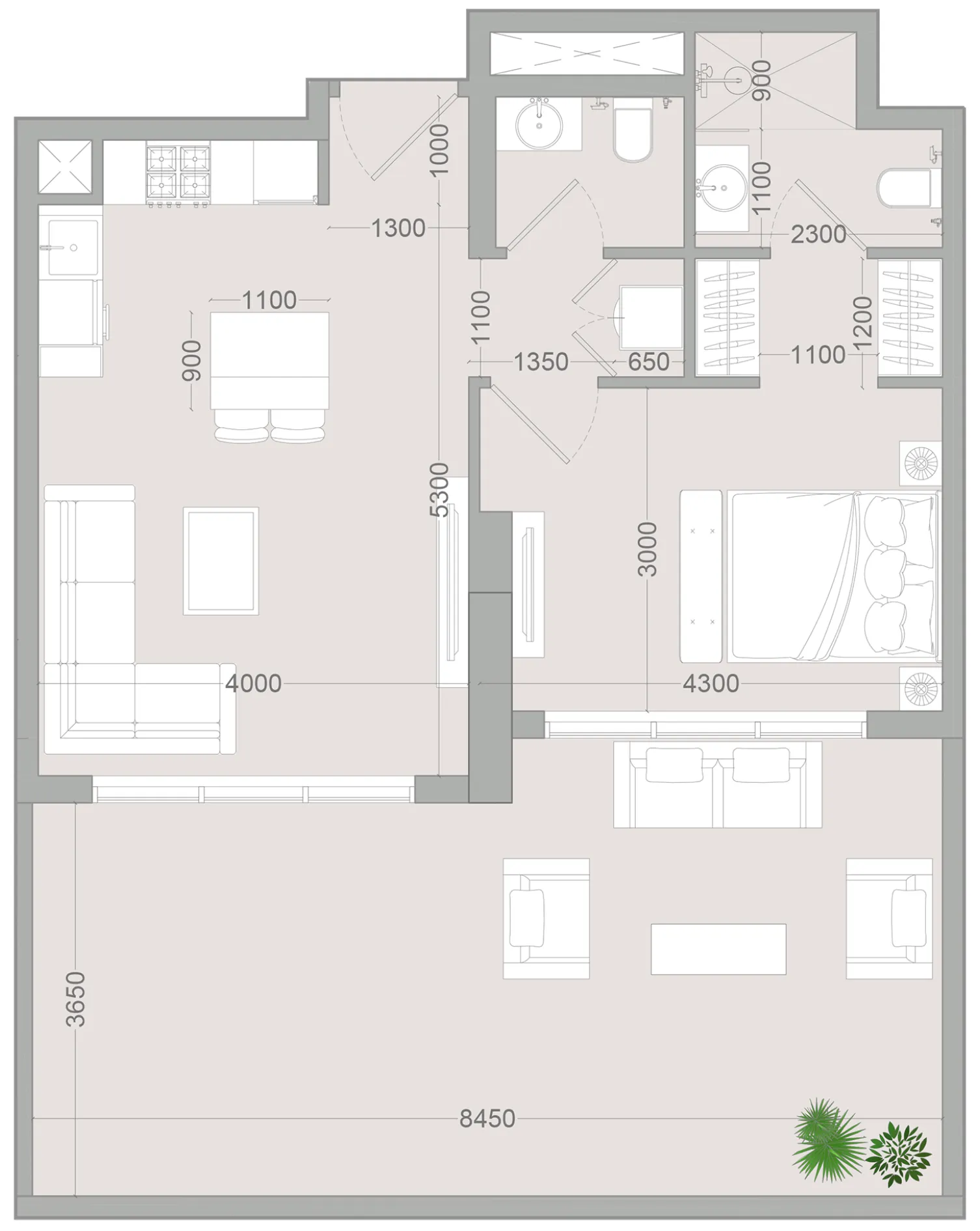 ALTA V1EW 1 bed floor plan, 945 sqft
