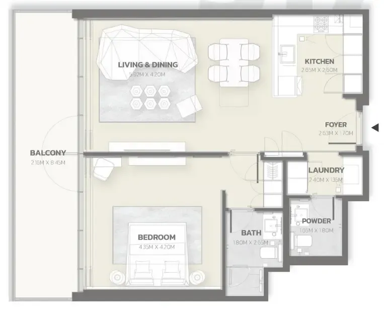Tonino Lamborghini Residences 1 bed floor plan, 1,007 sqft