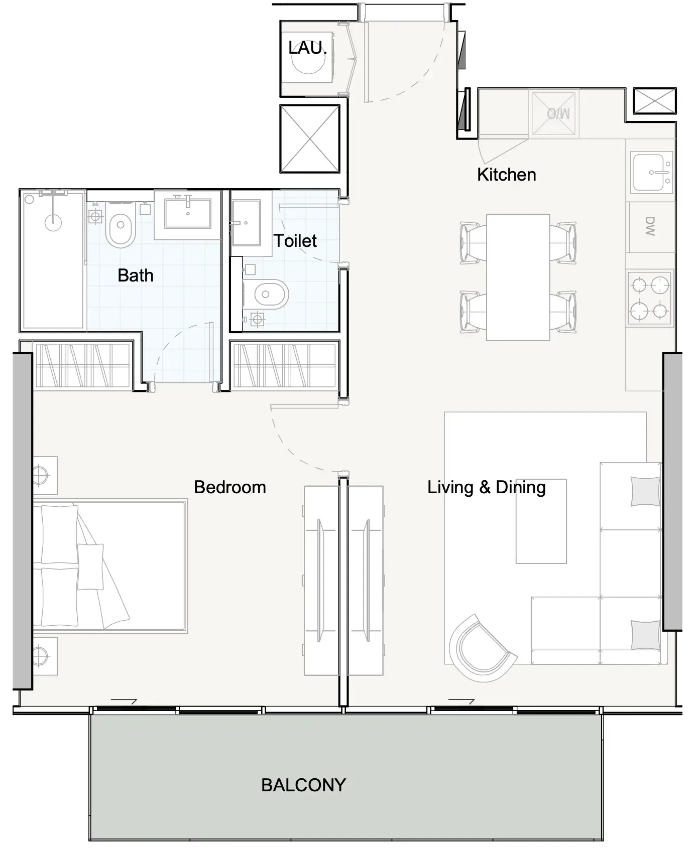 One Park Central 1 bed floor plan, 717 sqft
